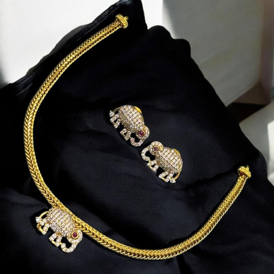 Rose Gold Plated Covered Elephant Pearl Necklace | Bridal Jewellery India