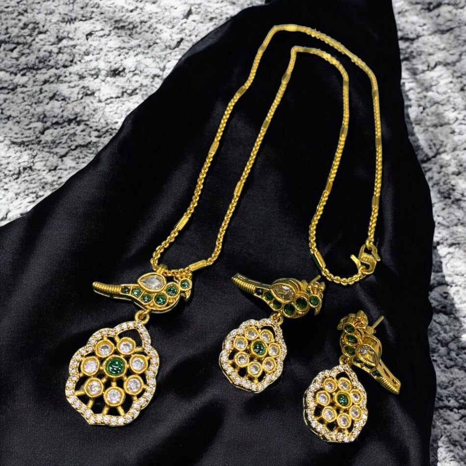 Pota Stone and Austrian Stone Necklace in Oxidised Silver | Bridal Jewellery India