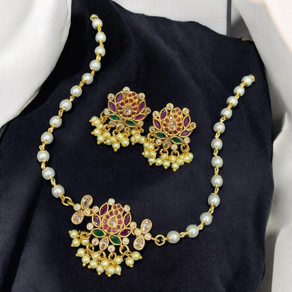 Pearl Pota Necklace in Rose Gold Plated | Bridal Jewellery India