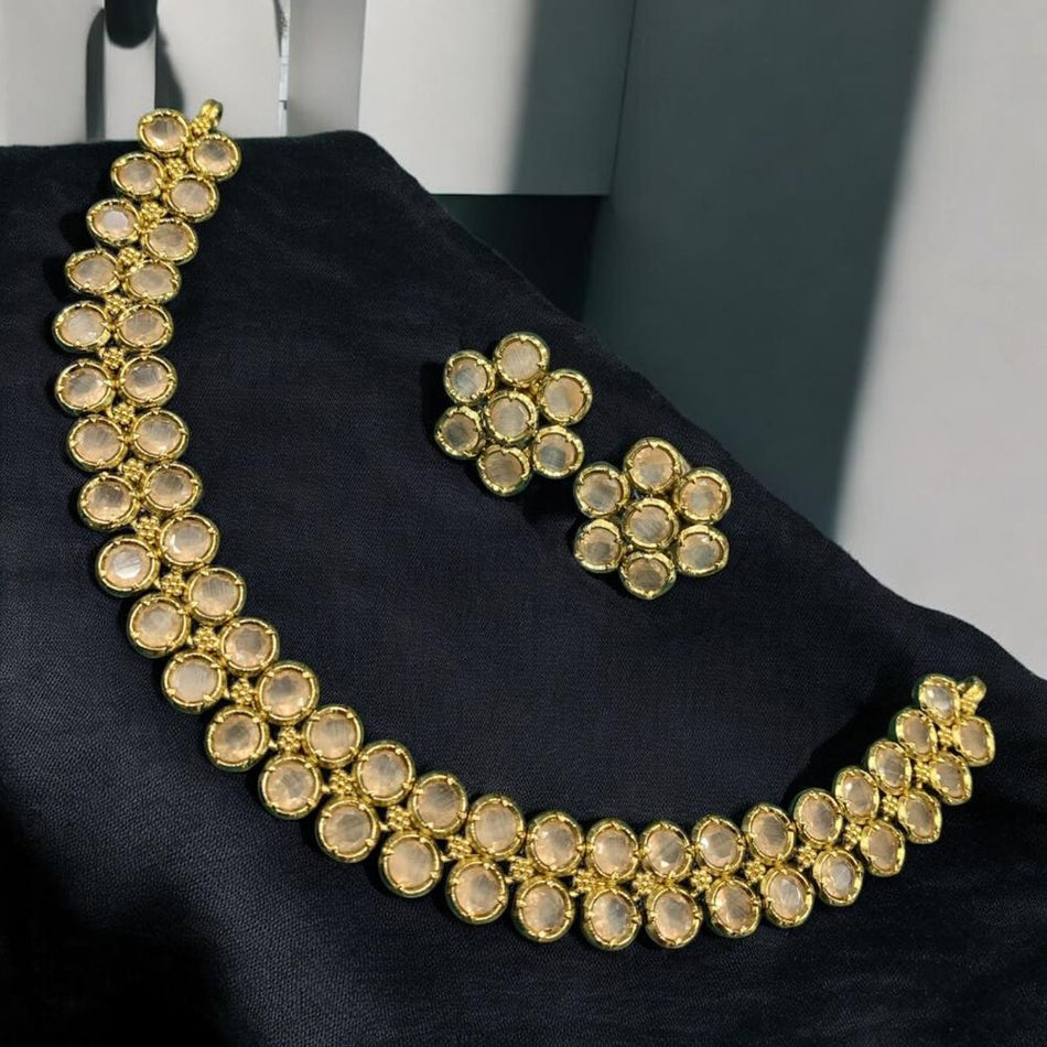 Crystal Rose Gold Plated Statement Necklace Set | Bridal Jewellery India