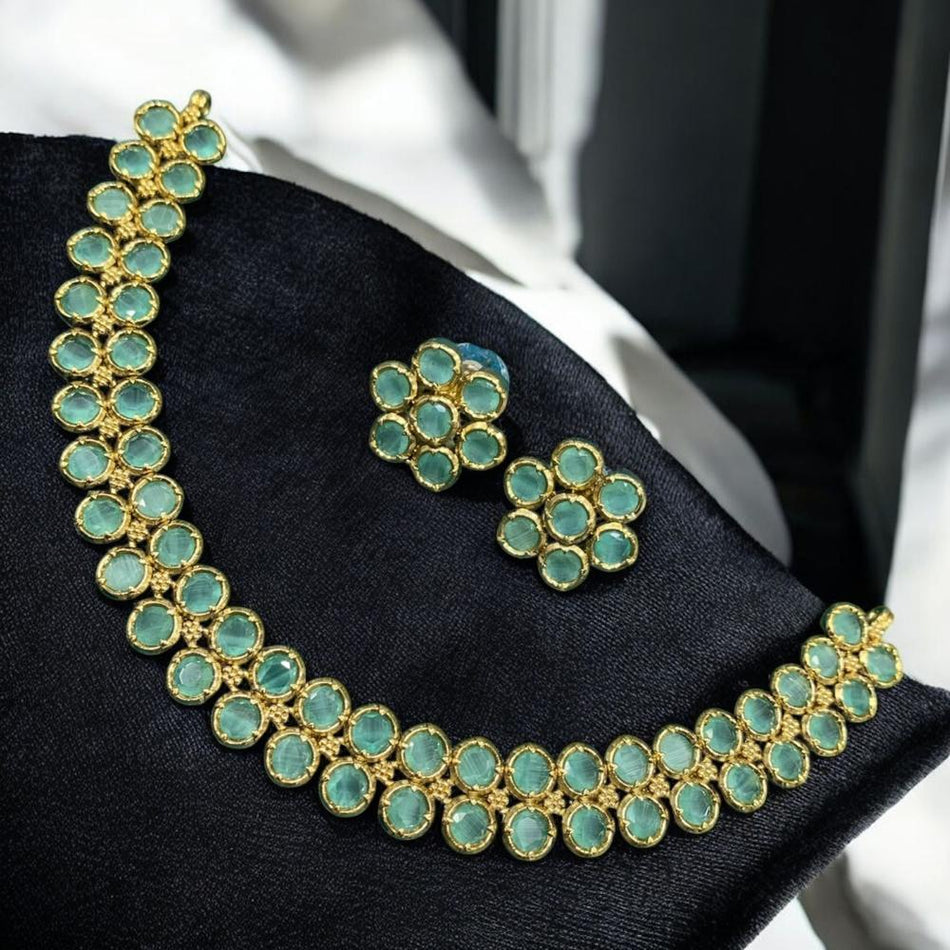 Crystal Rose Gold Plated Statement Necklace Set | Bridal Jewellery India