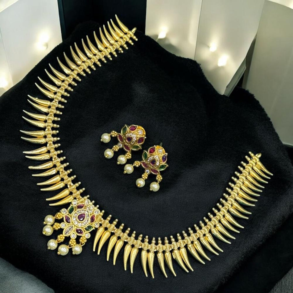 Pota Stone and Pearl Necklace in Luxury Gold Plated | Bridal Jewellery India