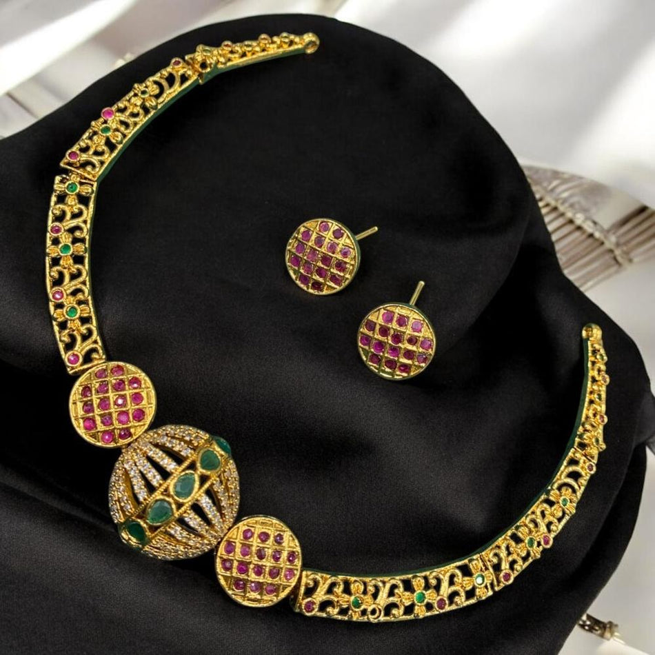 Pota Stone   Pearl Necklace in Rose Gold Plated | Bridal Jewellery India