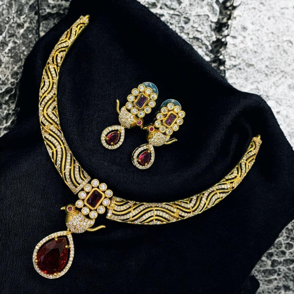 Pendant in Gold Plated with Austrian Stones | Bridal Jewellery India