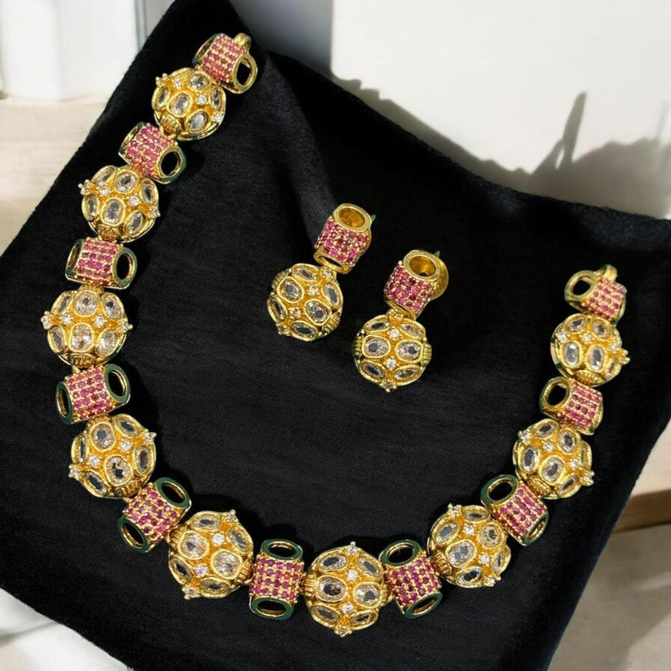 Garnet Necklace in Oxidised Silver | Bridal Jewellery India