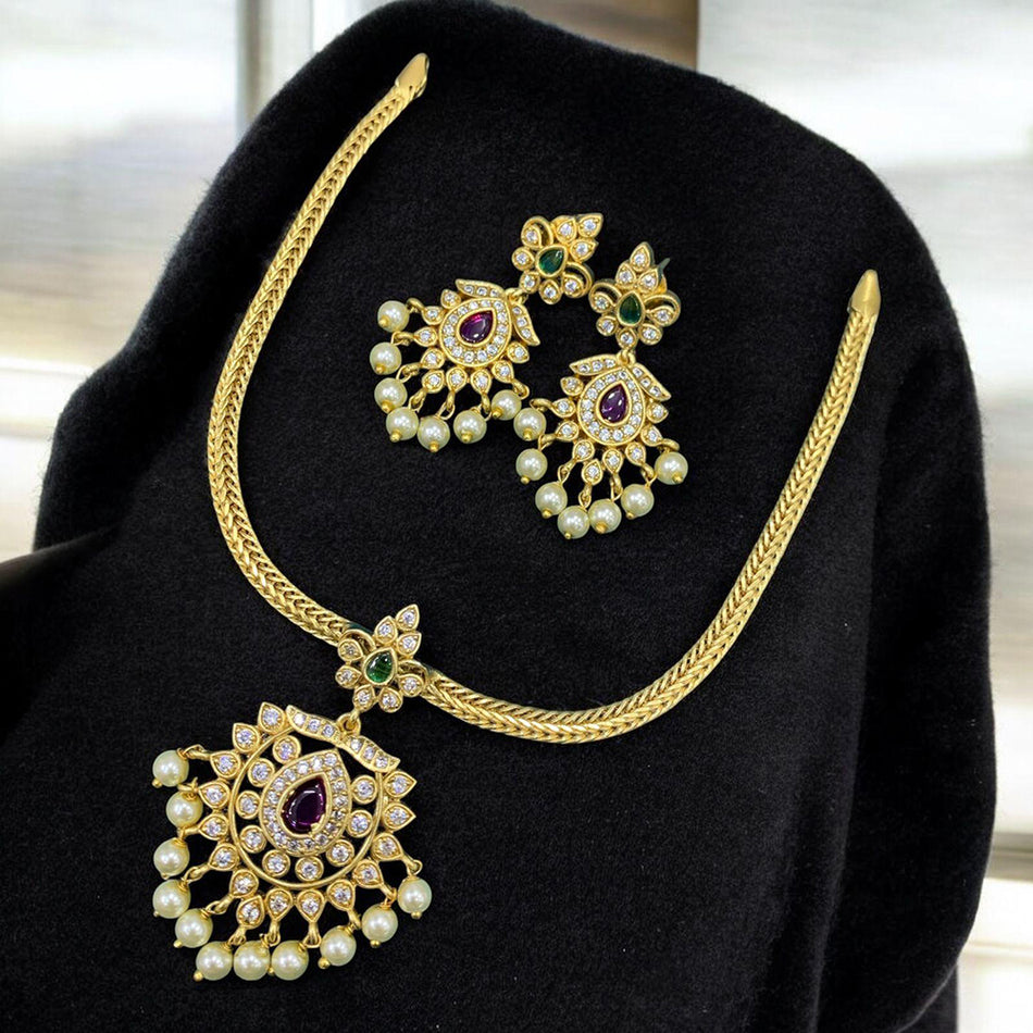 Glowing Pota Necklace in Rose Gold Plated | Bridal Jewellery India