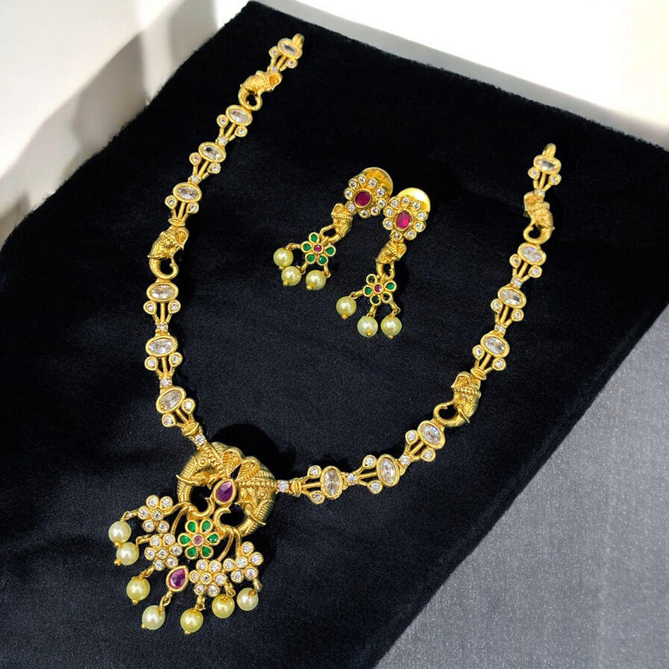 Pota Stone   Pearl Necklace in Sterling Silver | Bridal Jewellery India