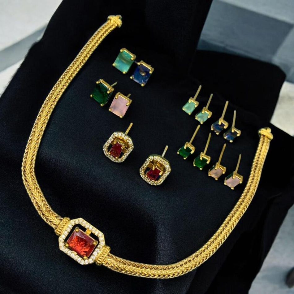 Crystal Stone Necklace in Lightweight Gold Plated | Bridal Jewellery India
