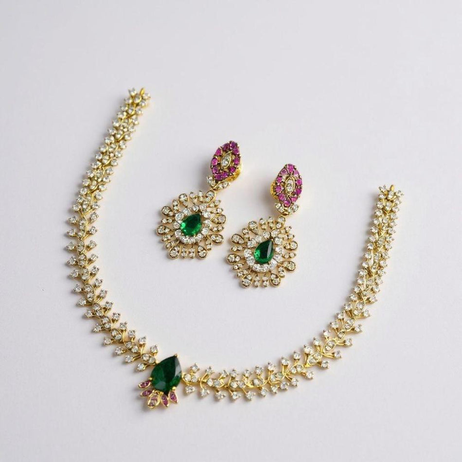 Crystal Rose Gold Plated Layered Necklace Set | Bridal Jewellery India
