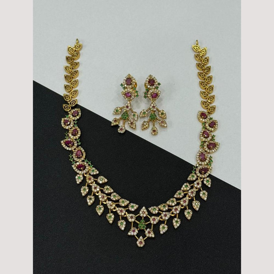 Crystal Stone Necklace in Premium Gold Plated | Bridal Jewellery India