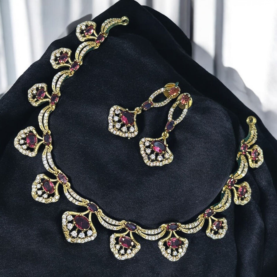 Crystal Necklace in Oxidised Silver for Elegant Wear | Bridal Jewellery India