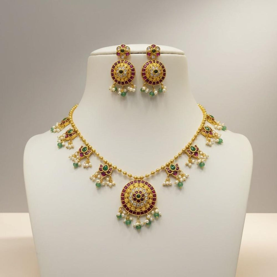 Pendant in Gold Tone with Pota Stones | Bridal Jewellery India