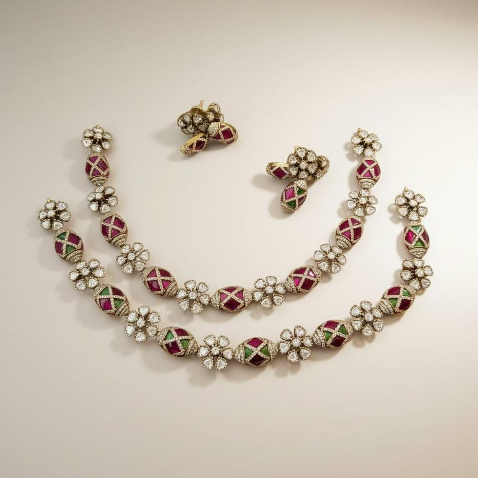 Pota Stone Necklace in Gold Tone | Bridal Jewellery India