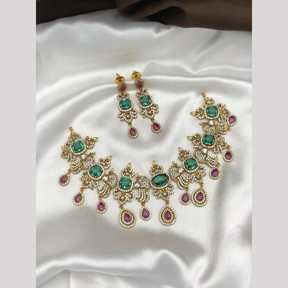 Pota Stone   Austrian Stones Necklace in Sterling Silver | Bridal Jewellery India