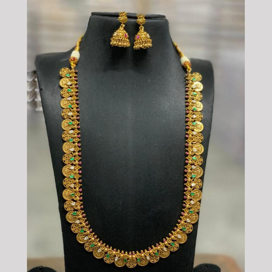 Handcrafted Jadau Necklace in Gold Plated with Pearls | Bridal Jewellery India