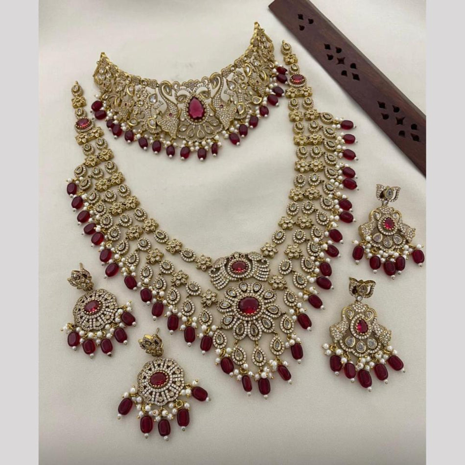 Double Necklace in Gold Tone with Austrian Stones | Bridal Jewellery India