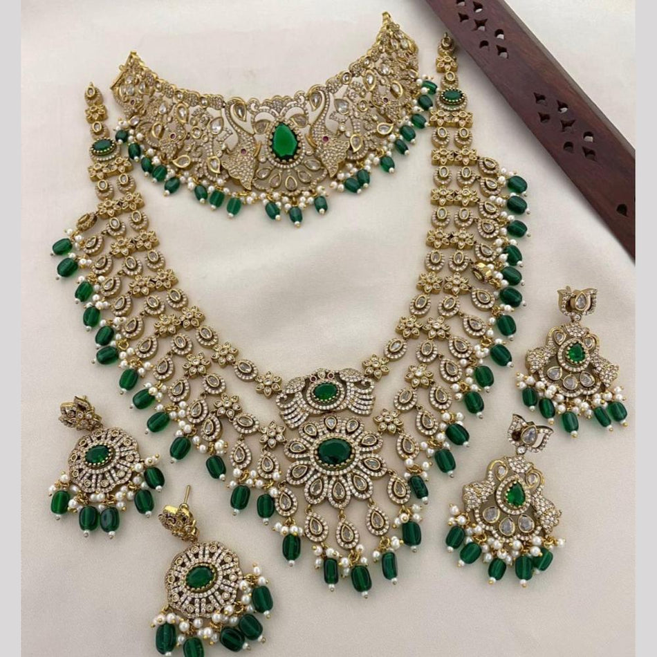 Double Necklace in Gold Tone with Austrian Stones | Bridal Jewellery India