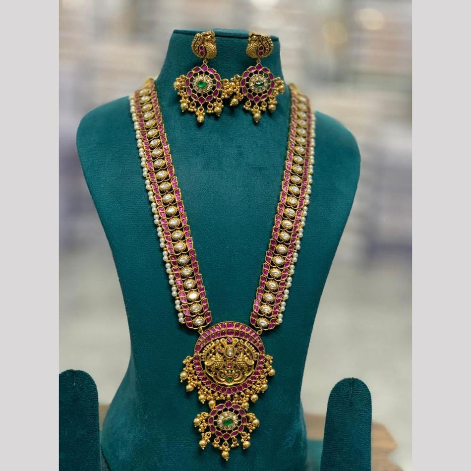 Pearl Long Necklace in Gold Tone | Bridal Jewellery India