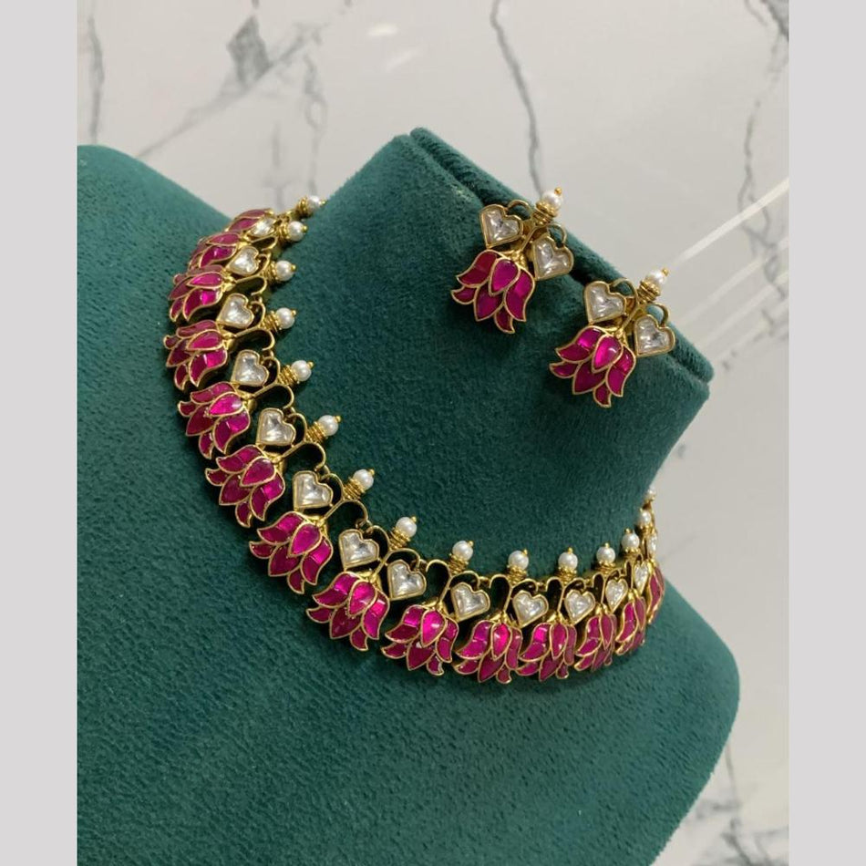 Kundan Choker Necklace in Gold Plated with Polki Stones | Bridal Jewellery India