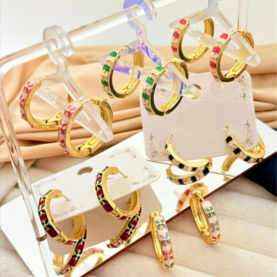 Meenakari Hoop Earrings in Gold Tone for Occasion | Bridal Jewellery India