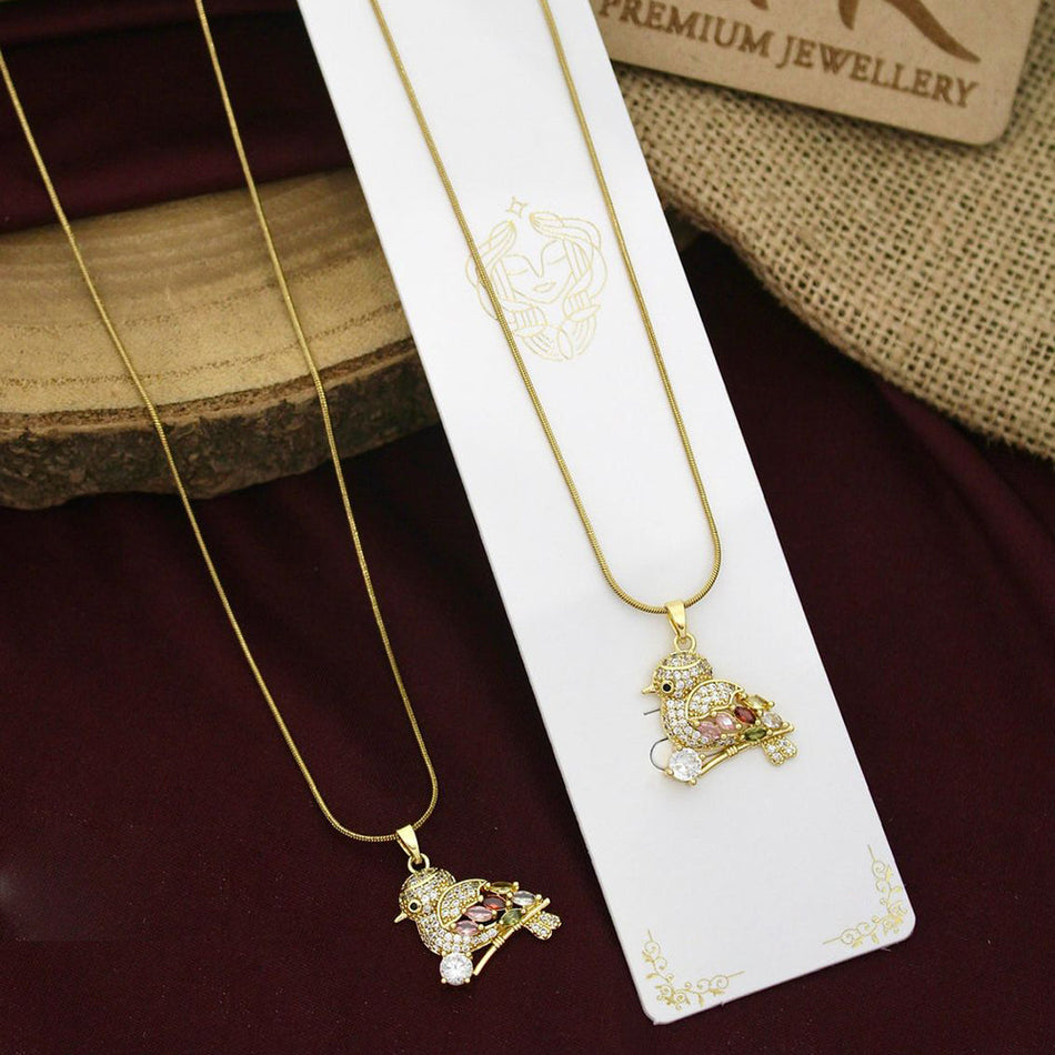 Cute Sparrow Necklace in Crystal Silver | Bridal Jewellery India