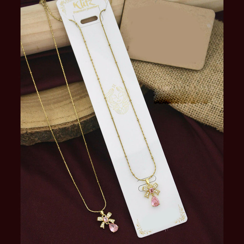 Crystal Stone Bow Necklace in Gold Tone | Bridal Jewellery India