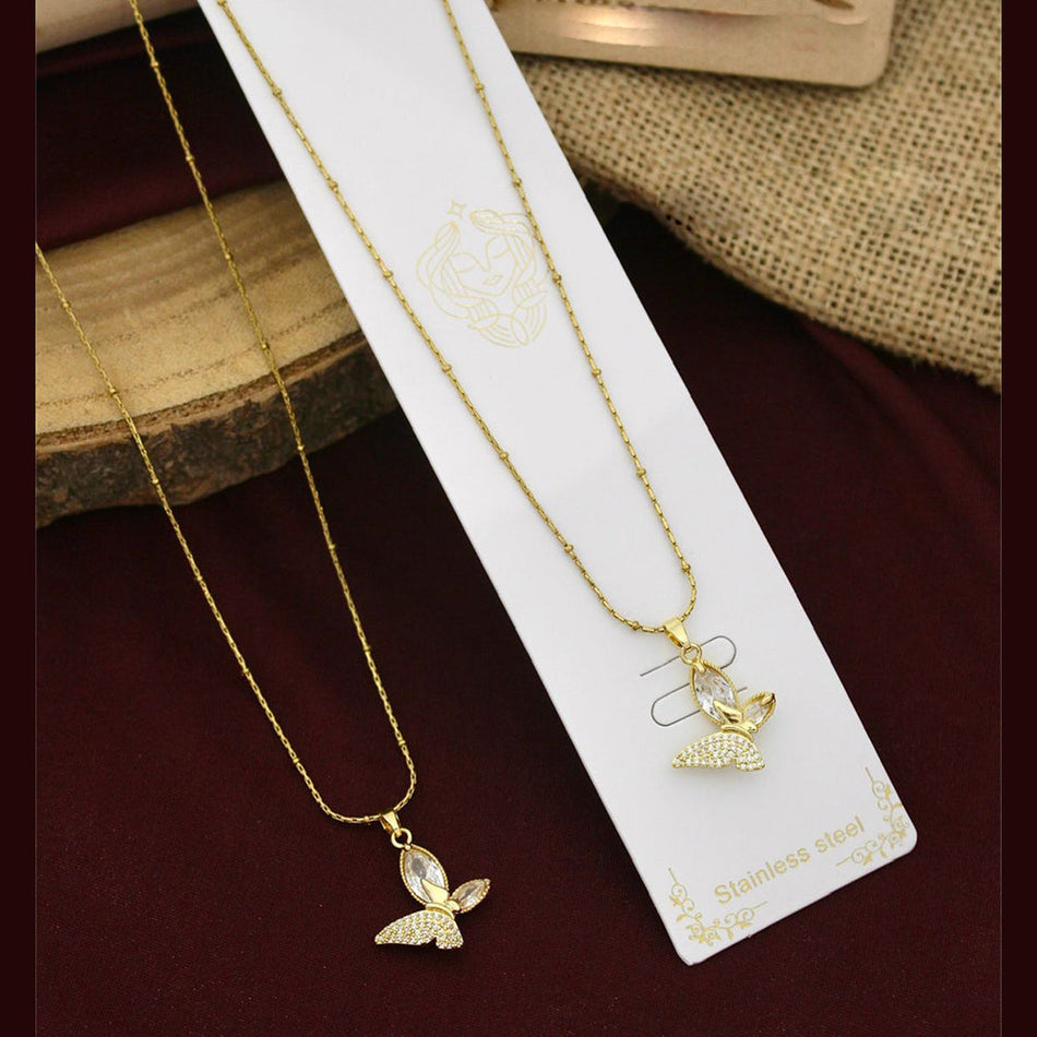 Crystal Stone Necklace in Gold Plated with Butterfly | Bridal Jewellery India