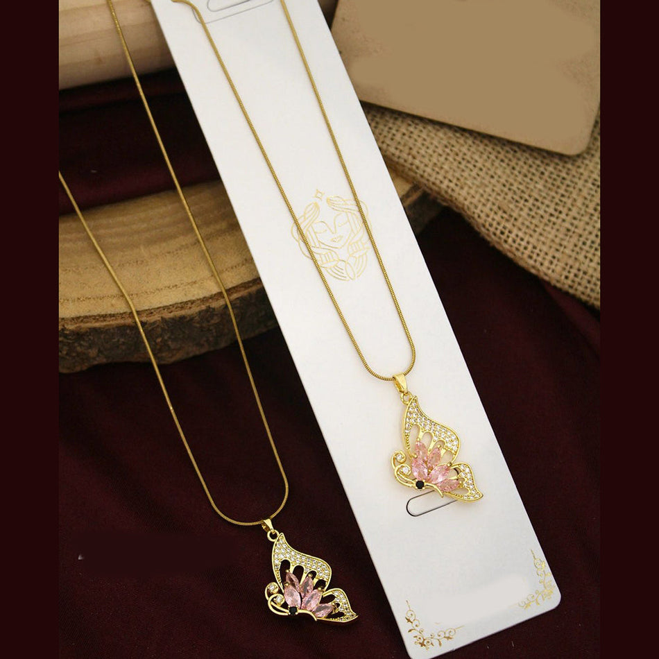 Crystal Stone Butterfly Necklace in Gold Tone | Bridal Jewellery India