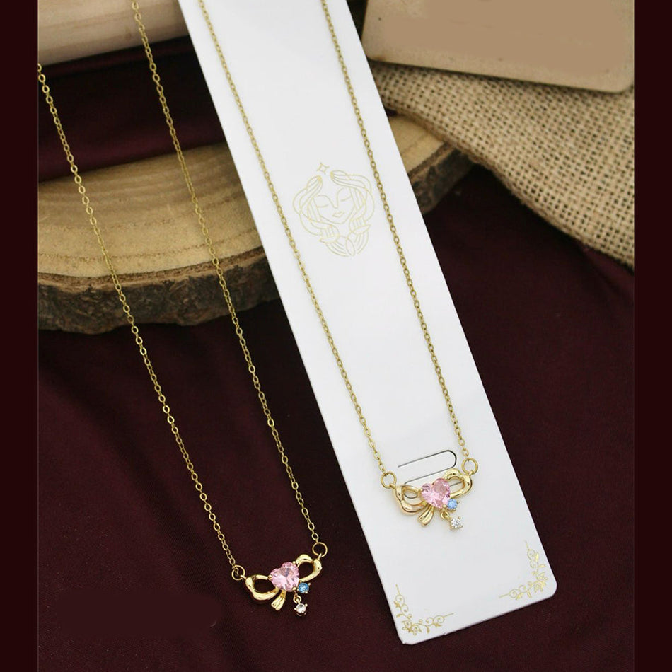 Crystal Stone Bow Necklace in Premium Gold Plated | Bridal Jewellery India