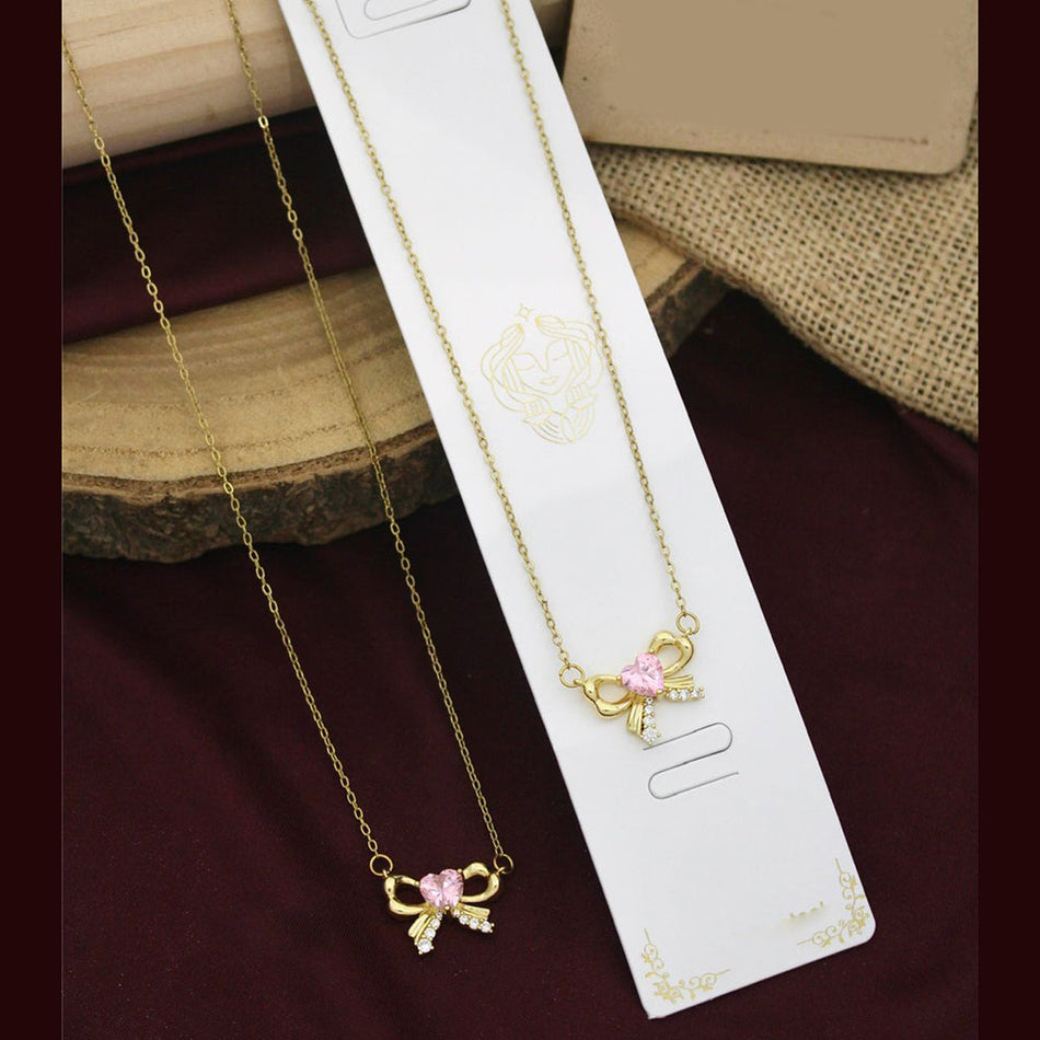 Crystal Stone Bow Necklace in Gold Tone | Bridal Jewellery India