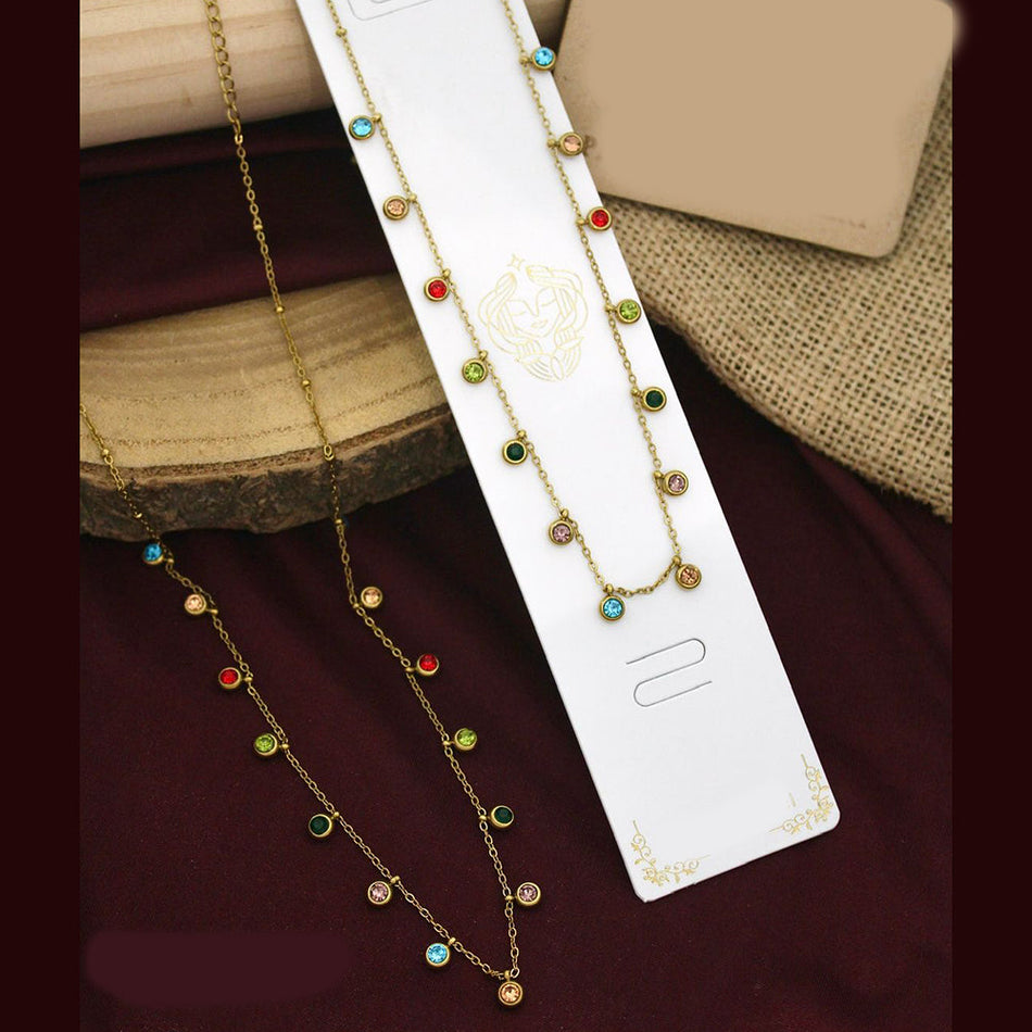 Multi Color Austrian Stone Necklace in Stainless Steel | Bridal Jewellery India