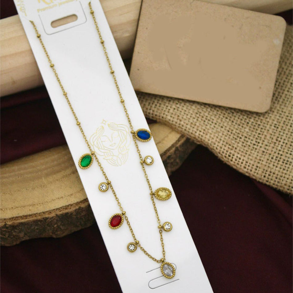 Multi Color Stone Necklace in Stainless Steel | Bridal Jewellery India