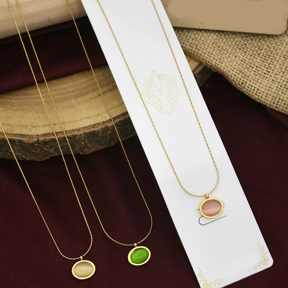 Oval Pota Stone Necklace in Gold Tone | Bridal Jewellery India