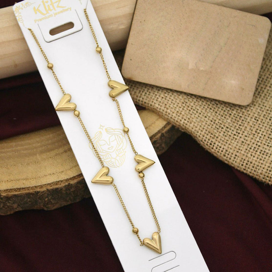 Heart Shape Necklace in Gold Plated | Bridal Jewellery India