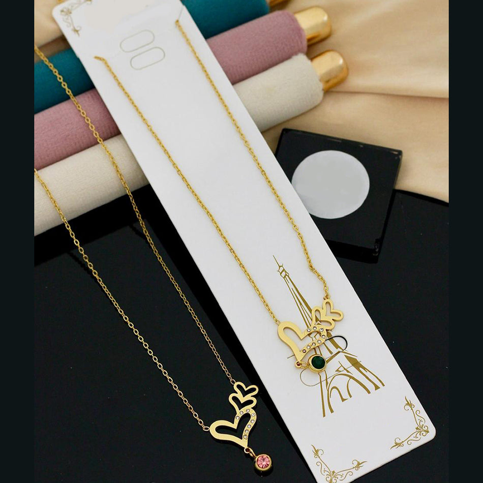 Heart Shape Crystal Stone Necklace in Gold Tone | Bridal Jewellery India