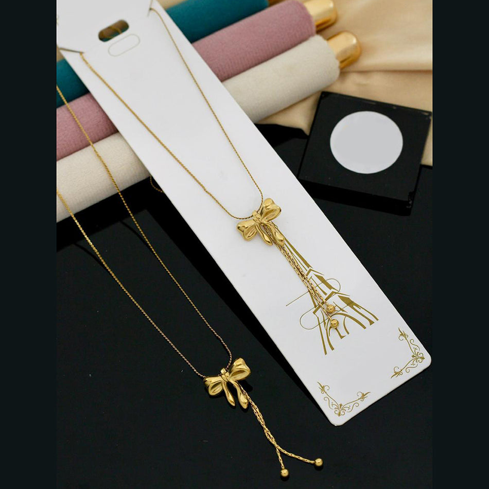 Klitz Glossy Finish Bow Necklace in Stainless Steel | Bridal Jewellery India