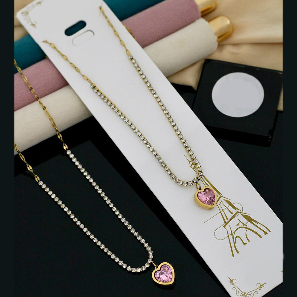 Heart Shape Necklace in Austrian Crystal with Gold Tone | Bridal Jewellery India