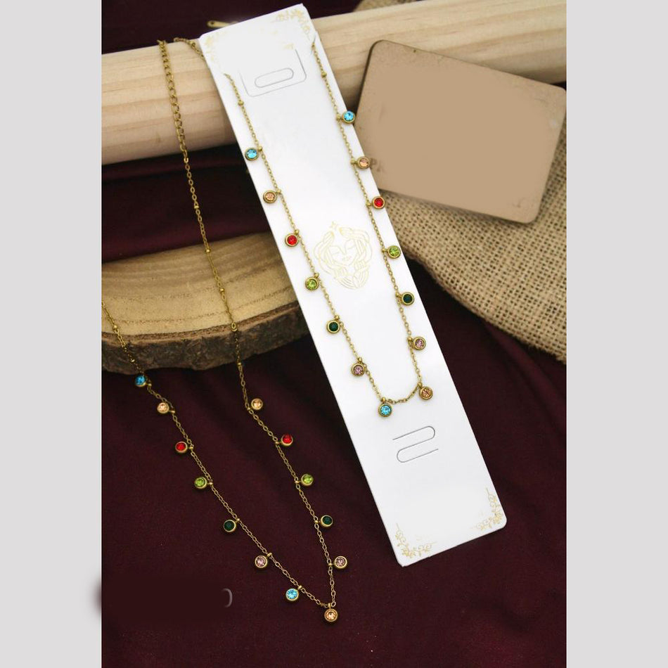Crystal Stone Necklace in Gold Plated Alloy | Bridal Jewellery India