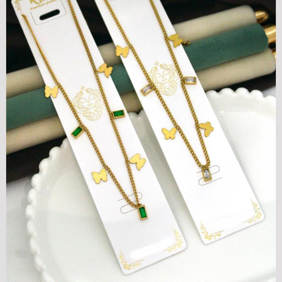 Crystal Stone Butterfly Necklace in Gold Tone | Bridal Jewellery India