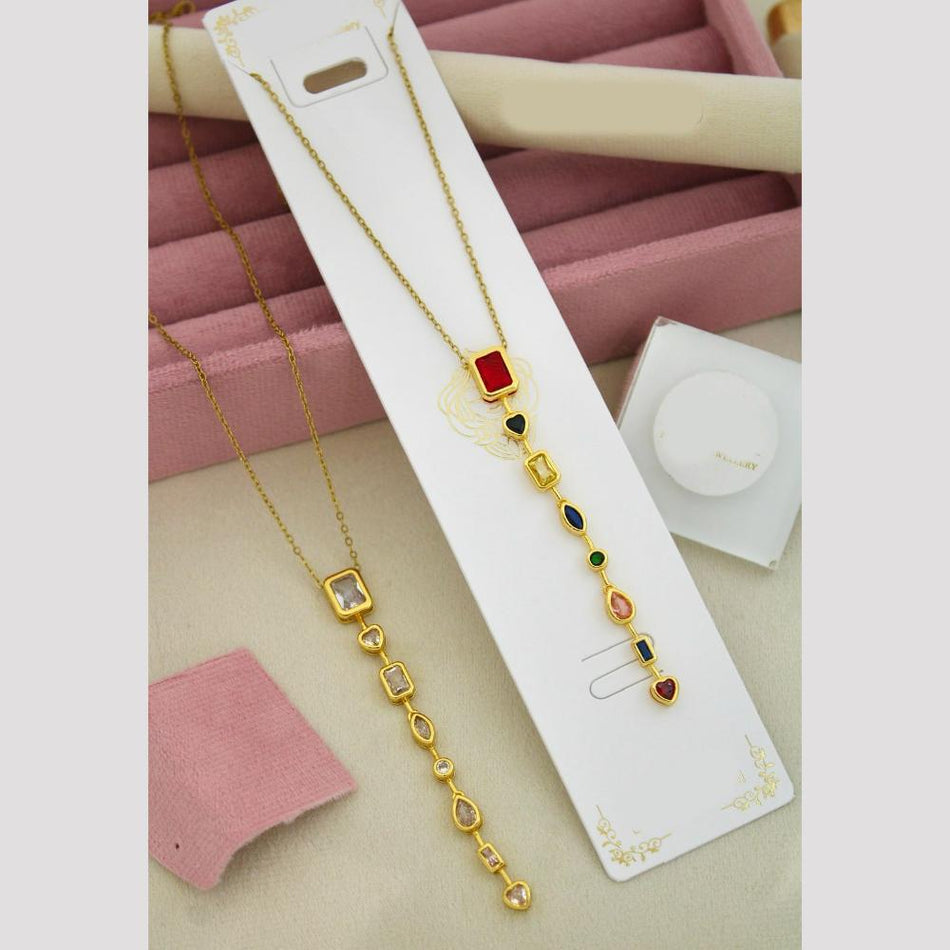 Crystal Stone Necklace in Gold Plated Metal | Bridal Jewellery India