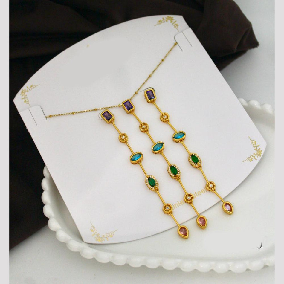 Crystal Stone Necklace Set in Oxidised Silver | Bridal Jewellery India