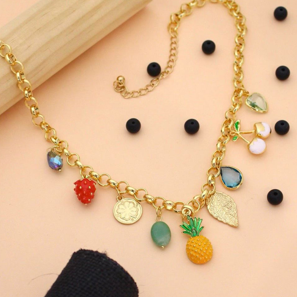 Multi Fruit Charm Necklace in Stainless Steel | Bridal Jewellery India