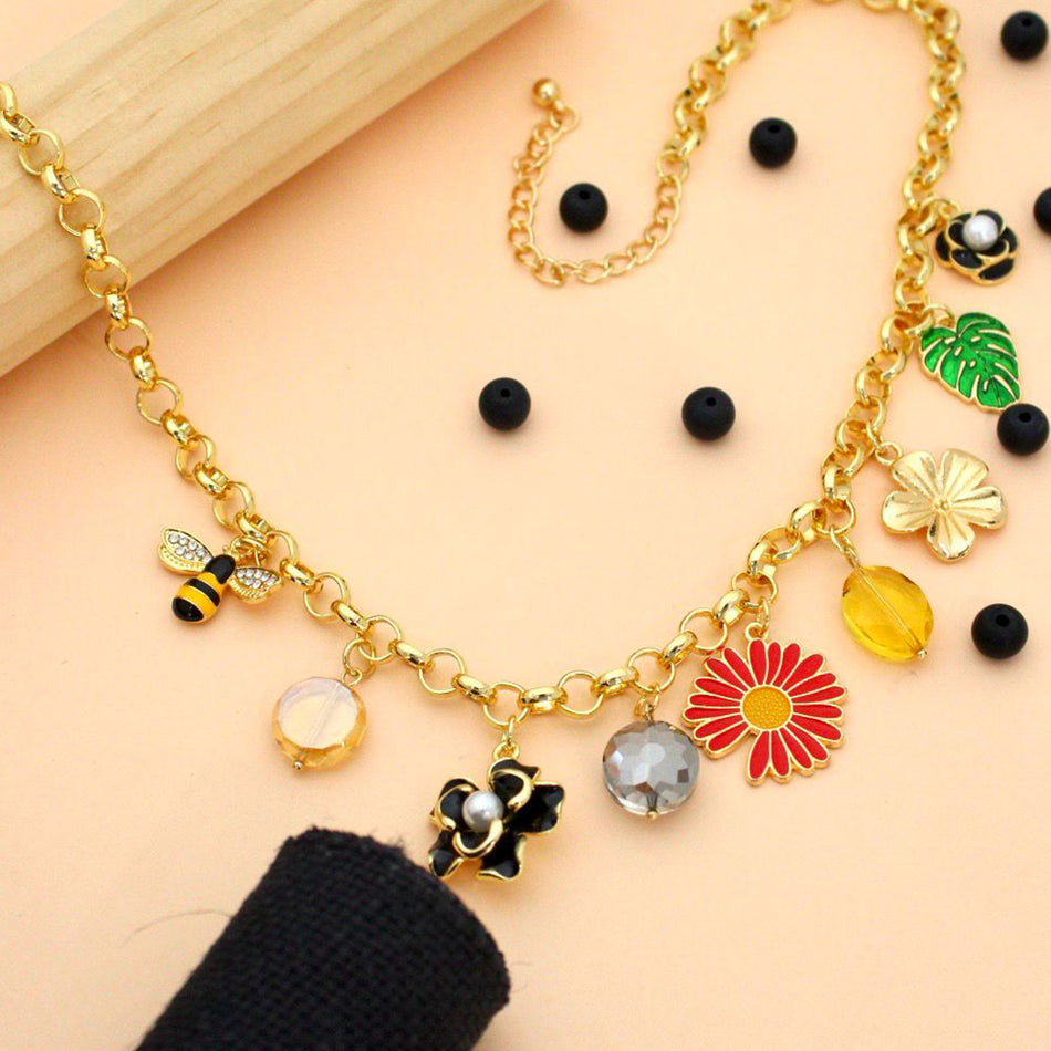 Floral Charm Necklace in Sterling Silver | Bridal Jewellery India