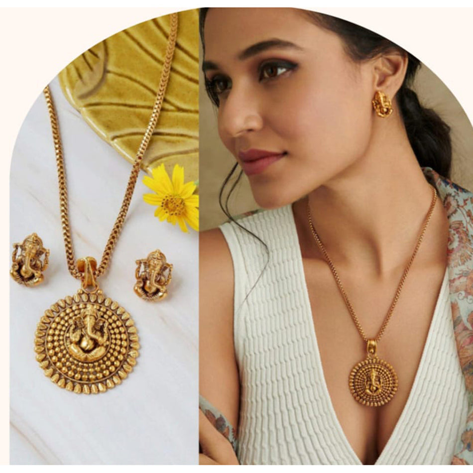 Elegant Rose Gold Plated Charm Necklace Set | Bridal Jewellery India