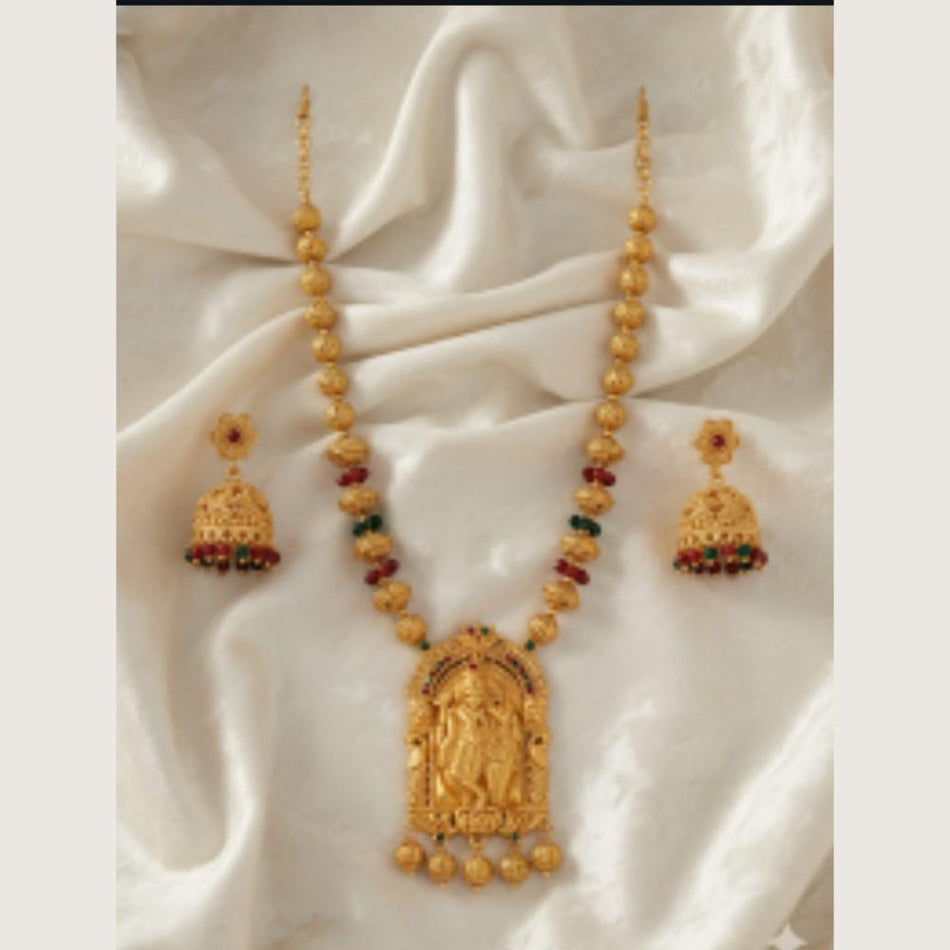 Pota Stone and Pearl Temple Necklace in Oxidised Silver | Bridal Jewellery India
