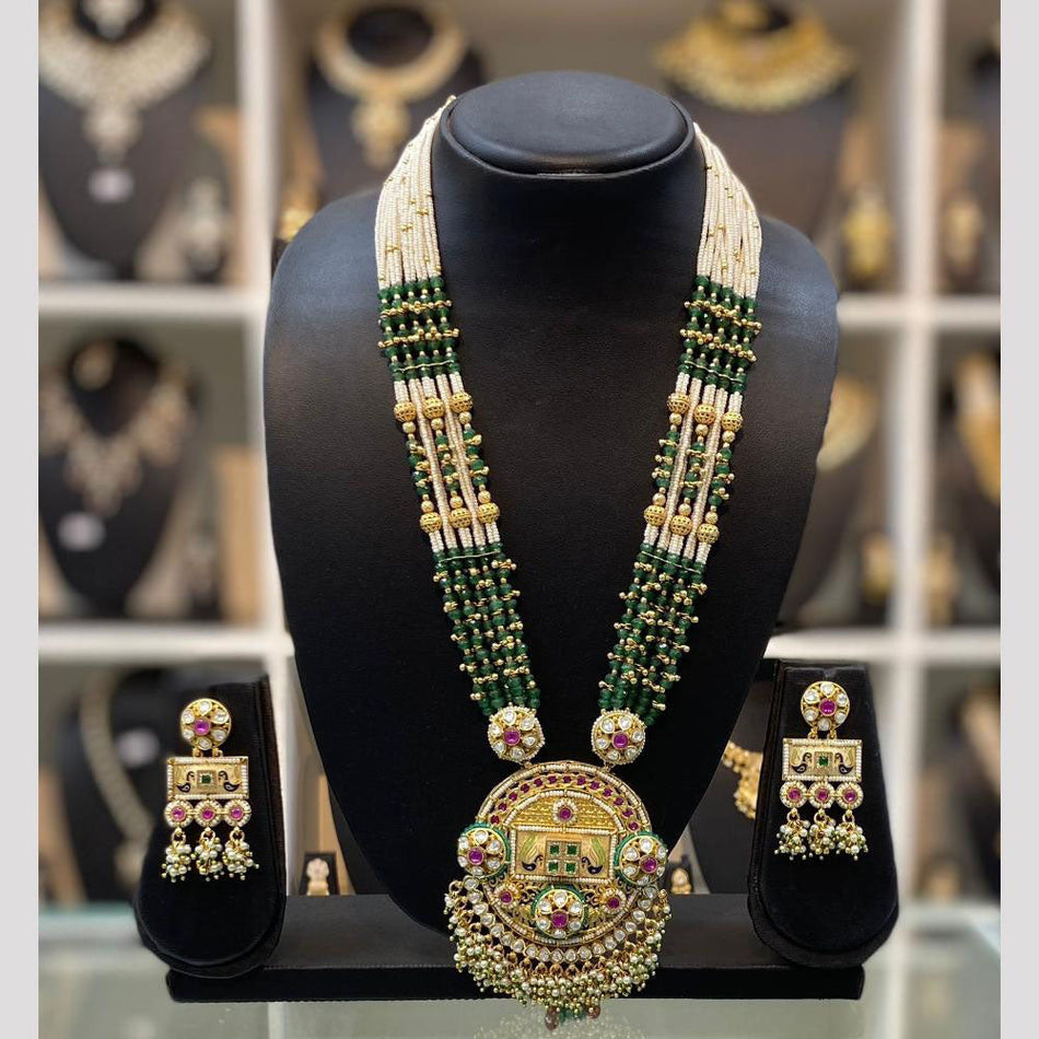 Gold Plated Pota Stone Necklace for Bride | Bridal Jewellery India