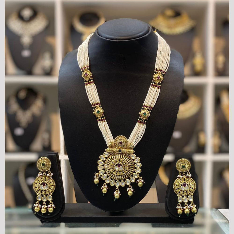 Gold Plated Pota Stone and Pearl Necklace | Bridal Jewellery India