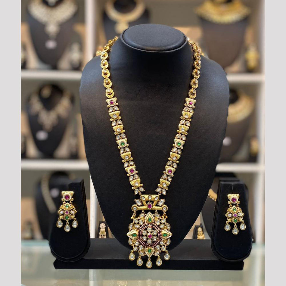 Gold Plated Pota Stone Pearl Necklace for Bridal Wear | Bridal Jewellery India