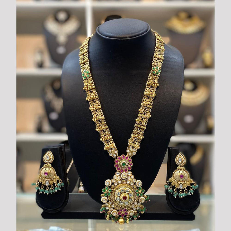 Gold Plated Pota Stone Pearl Necklace Bridal | Bridal Jewellery India