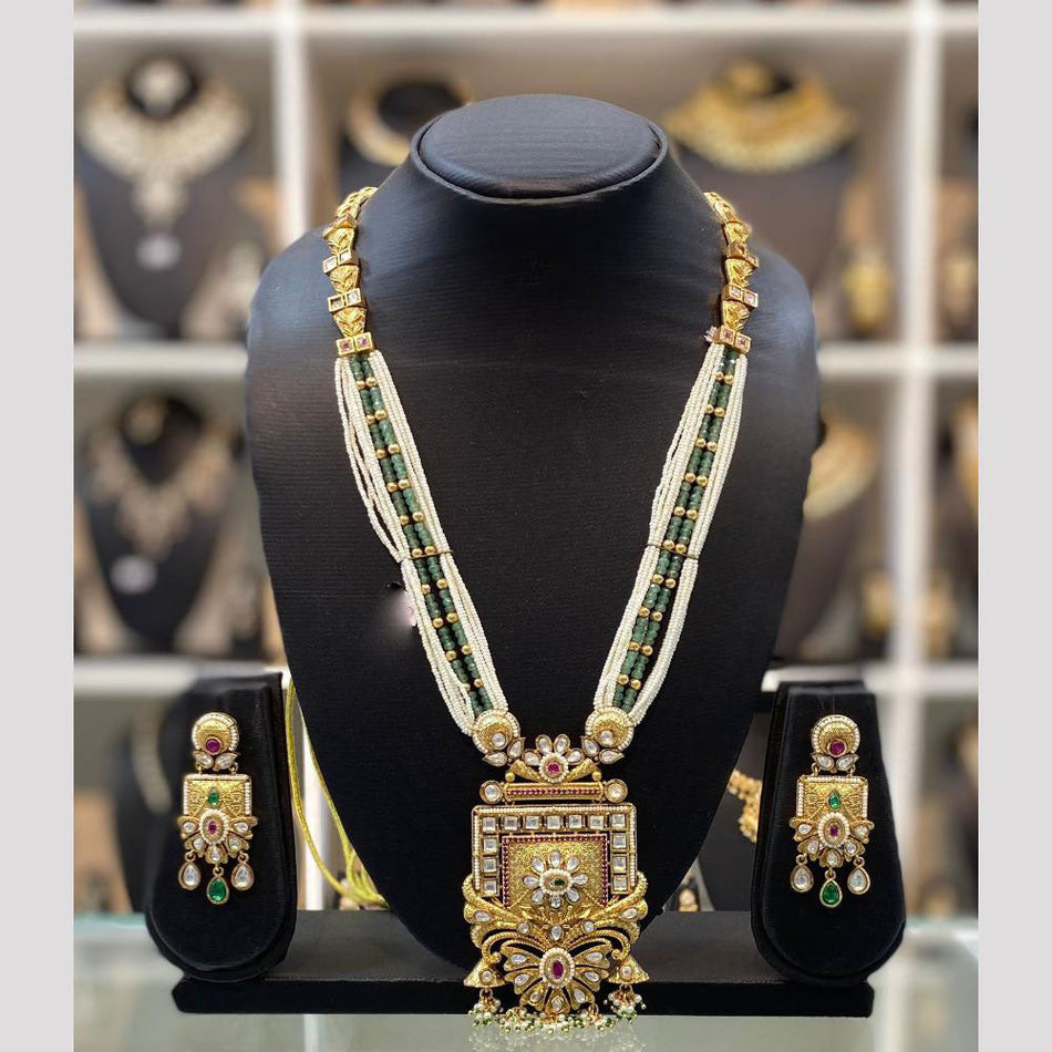 Plated Pota Stone Pearl Necklace in Gold Plated | Bridal Jewellery India